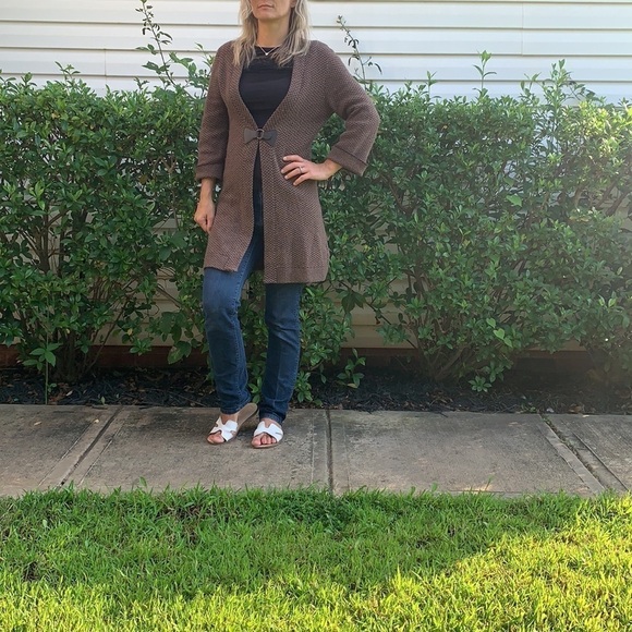 Soft Surroundings Cardigan Brown Herringbone Sz S - Picture 6 of 13